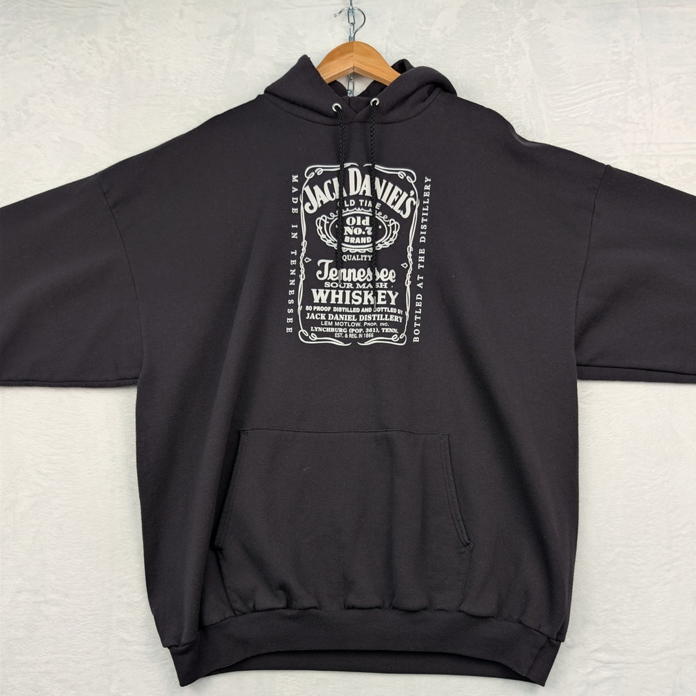 VTG Jack Daniels Whiskey Hoodie Men's 2XL Black Boxy Alcohol Promo Graphic Y2K - Picture 2 of 8